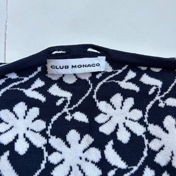 Club Monaco White & Navy Rowlen Blue Floral‎ Off Shoulder Knit Women's Top Small - Picture 6 of 14